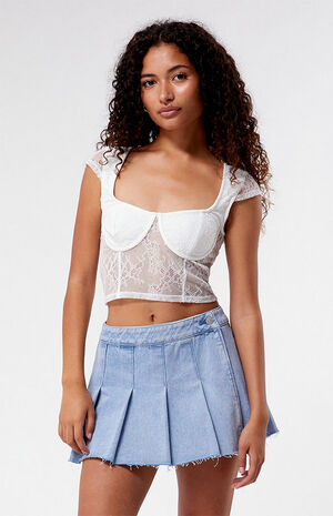 Mid Rise Pleated Denim Mini Skirt image number 1