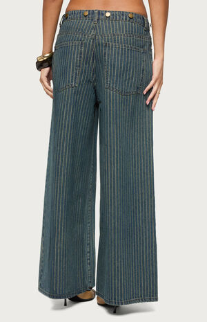 Button Pinstripe Low Rise Baggy Jeans image number 3
