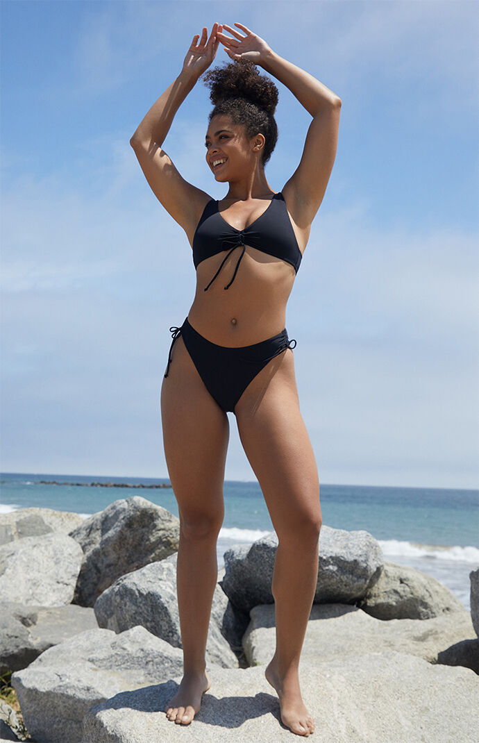 Black Dakotah Drawstring High Waisted Bikini Bottom