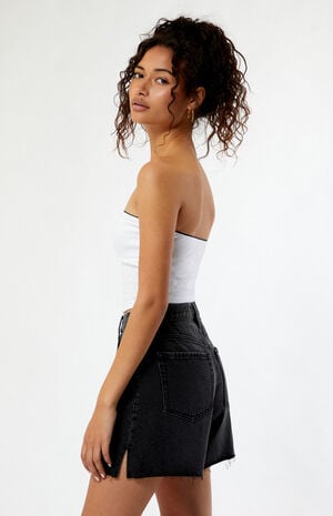 Eco Black High Waisted Raw Hem Relaxed Jorts Eco Black High Waisted Raw Hem Relaxed Jorts image number 3