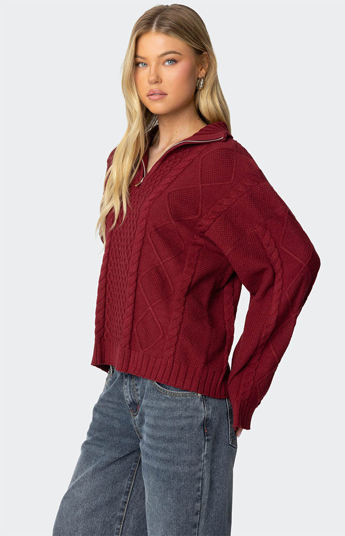 Edikted Oversized Quarter Zip Cable Knit Sweater | Pacsun