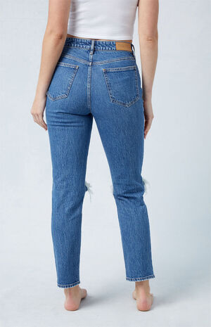 Eco Stretch Dark Indigo Ripped Mom Jeans image number 4