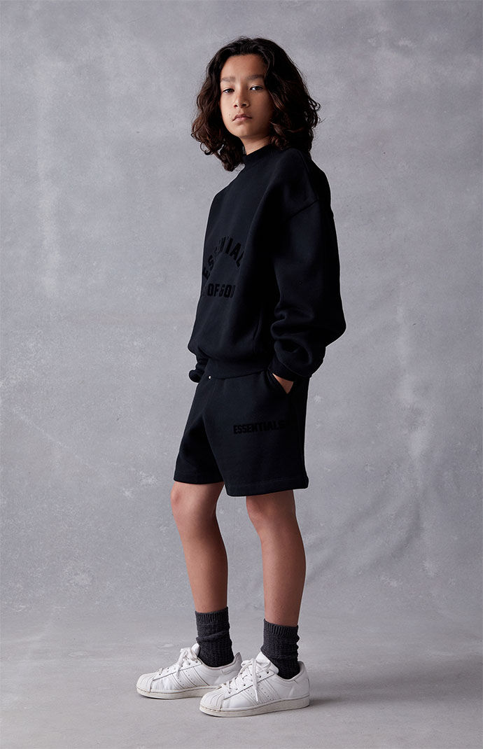 Kids Fear of God Essentials Jet Black Crew Neck Sweatshirt