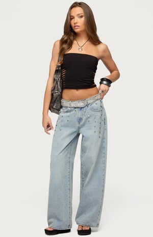 Oaklee Studded Low Rise Baggy Jeans image number 5