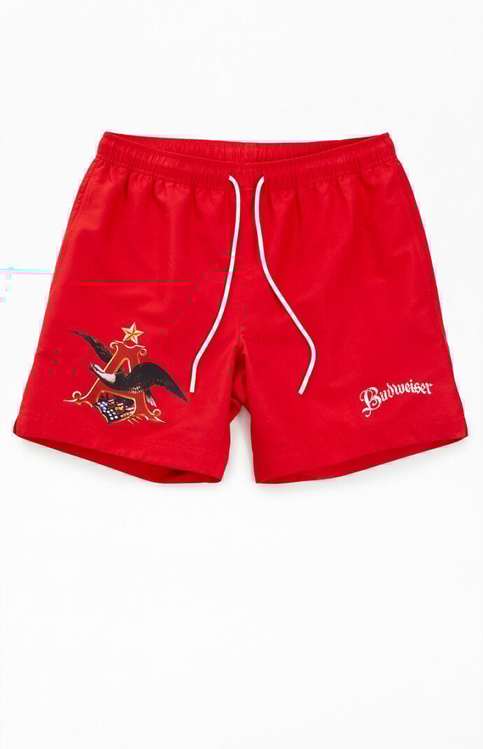 Budweiser PACSUN ナイロン スイムショーツ S 赤 白 青 総柄