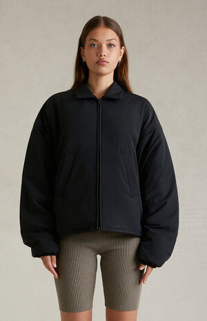 Women's Black Shell Bomber Jacket image number 2