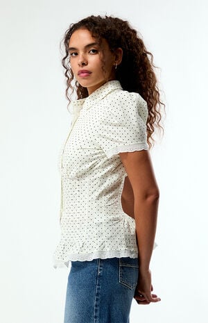 Polka Dot Cinched Button Up Shirt image number 3
