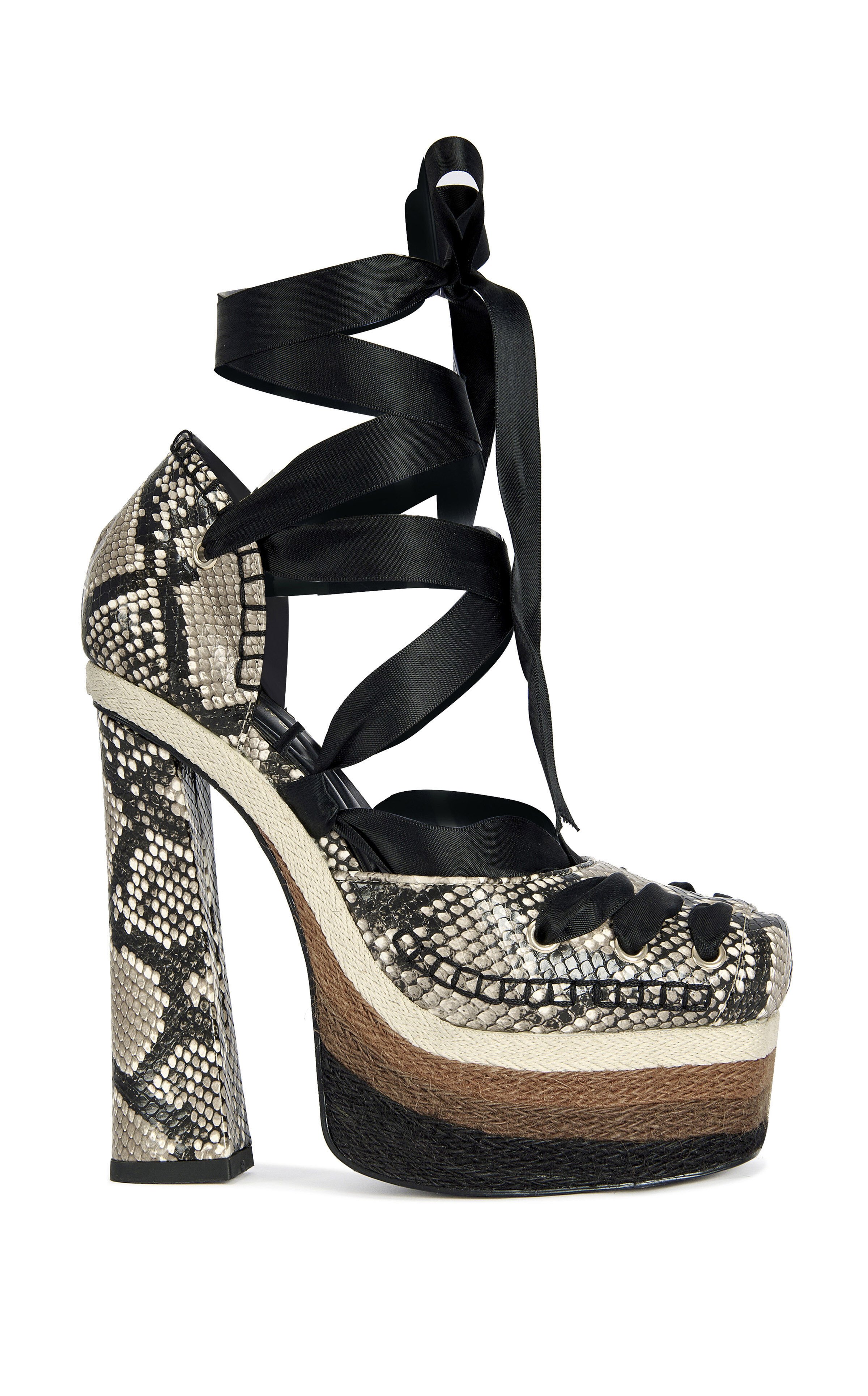 AZALEA WANG Women's Fonteyn Brown Snake Block Sandals