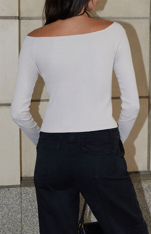 Cream Mayson Off-The-Shoulder Long Sleeve Top image number 4
