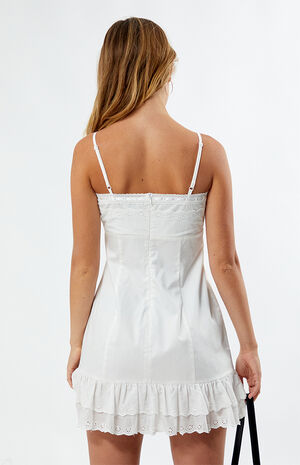 Button Eyelet Ruffle Bow Mini Dress image number 3