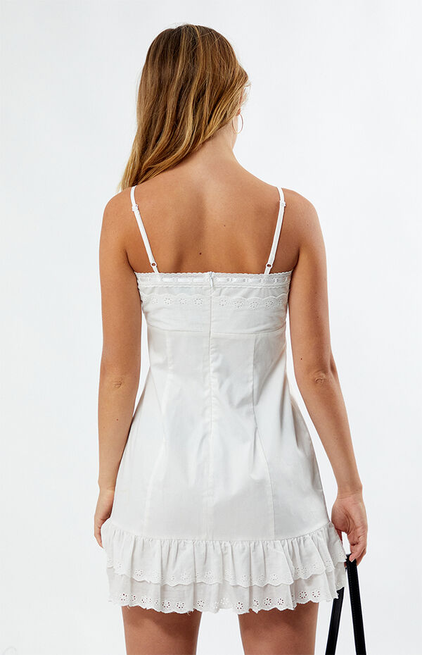 LA Hearts Button Eyelet Ruffle Bow Mini Dress | Pacsun