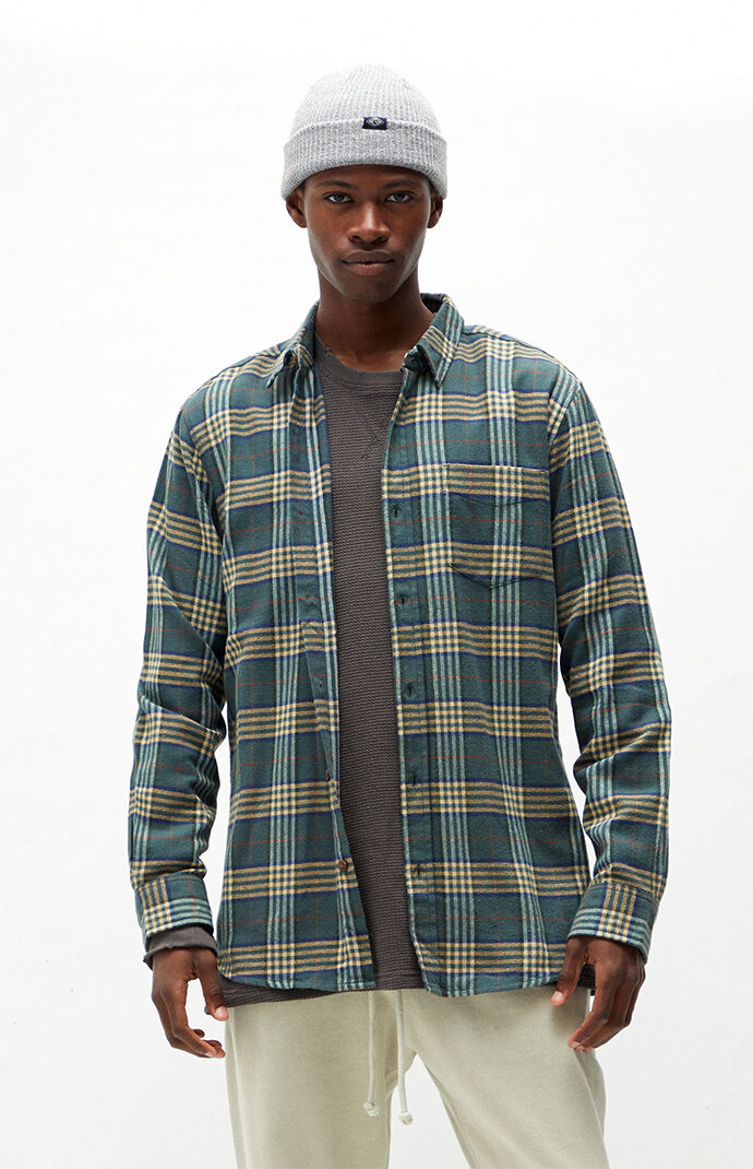 PacSun Blue Green Plaid Classic Long Sleeve Button Up Shirt PacSun