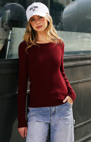 Burgundy Leah Long Sleeve Top image number 1
