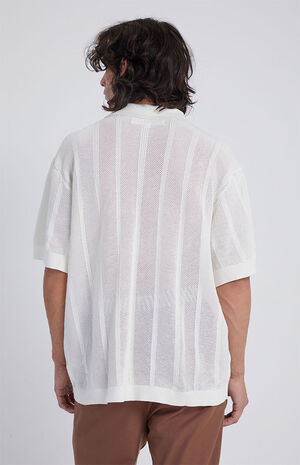 Off White Open Knit Button Down Shirt image number 3
