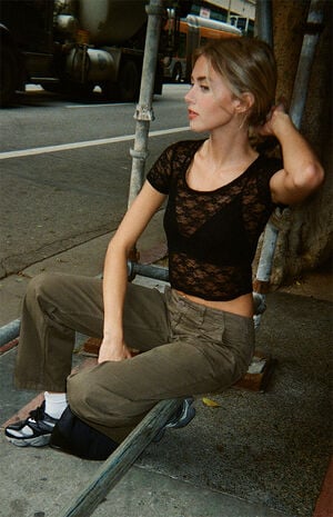 Black Lace Short Sleeve T-Shirt image number 1