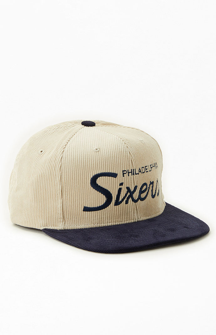 Mitchell Ness Sixers Corduroy Script Snapback Hat PacSun