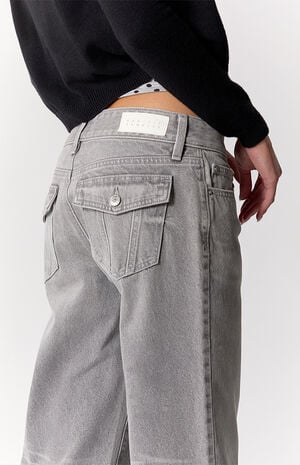 Zoe Low Rise Girlfriend Jeans Button Pocket Gray image number 5