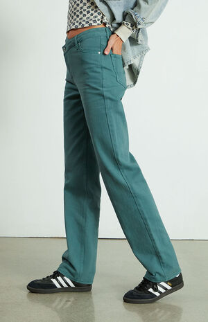 Green Asymmetrical Waistband Boyfriend Jeans image number 3