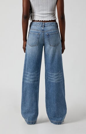 Casey Low Rise Baggy Jeans Frayed Flame Patch Medium Indigo image number 5