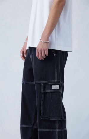 Eco Black Extreme Baggy Cargo Jeans image number 3