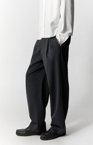 Charcoal Pleated Baggy Trousers image number 3