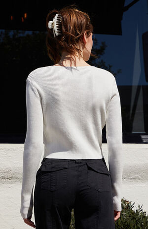 White Paige Notched Long Sleeve Top image number 4