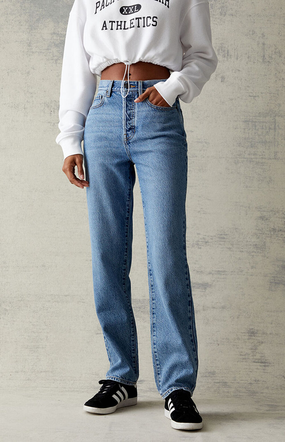Low Waist Straight Jeans Medium Blue