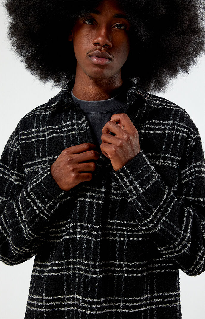 Pacsun Men s Oversized Wooly Flannel Shirt in Black Size Small
