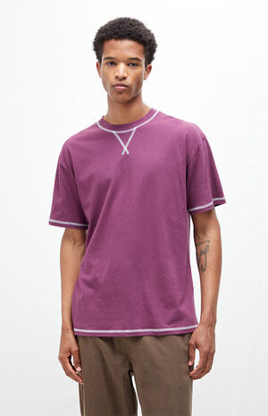 Purple Contrast Stitch Regular Fit T-Shirt image number 1