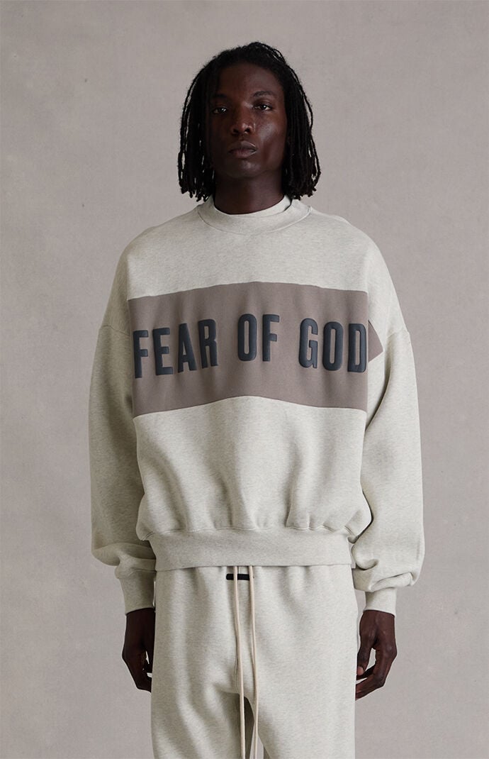 Fear of God Essentials Men's Vanilla Paneled Cropped Relaxed Sweatshirt - Size XL