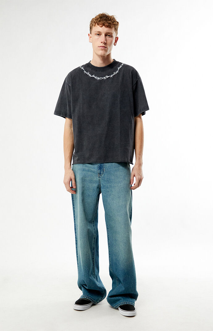 Pacsun Washed Black Barbed Wire Cropped Boxy T-Shirt