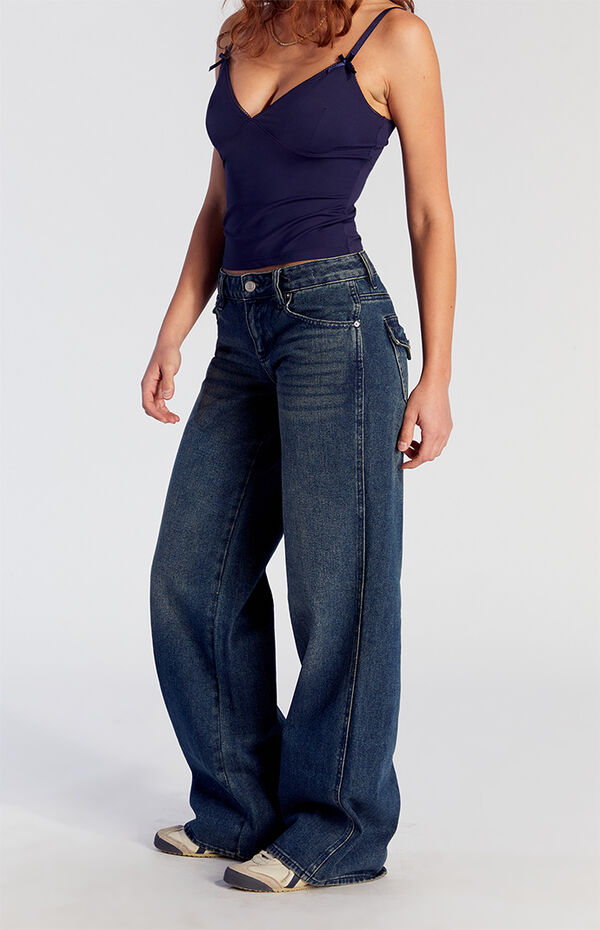 Pacsun Casey Low Rise Baggy Jeans Button Pocket Dark Indigo