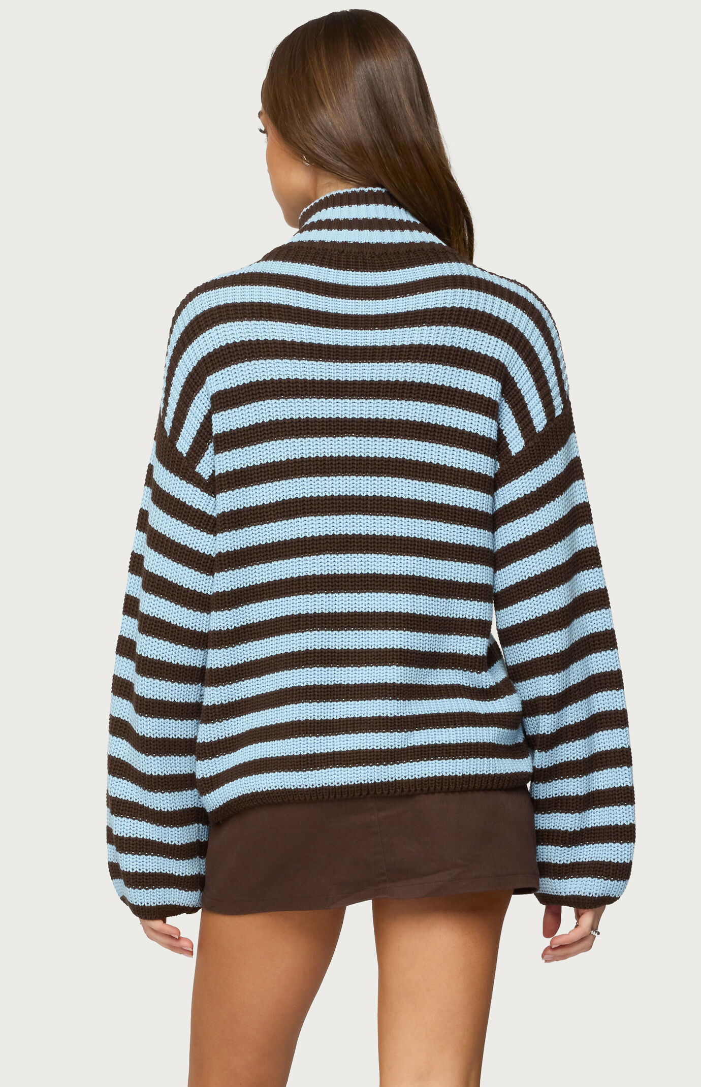 Edikted High Neck Striped Zip Up Sweater | Pacsun