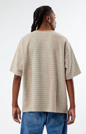 Brown Oversized Terry Striped T-Shirt image number 4