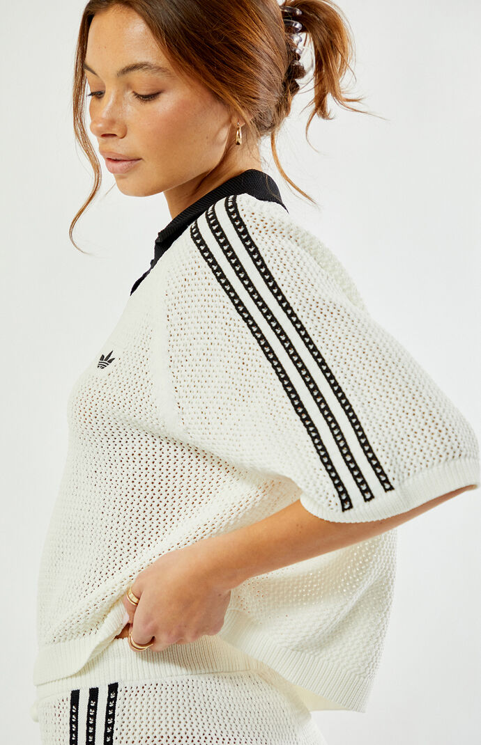 adidas Off White Crochet Polo Sweater