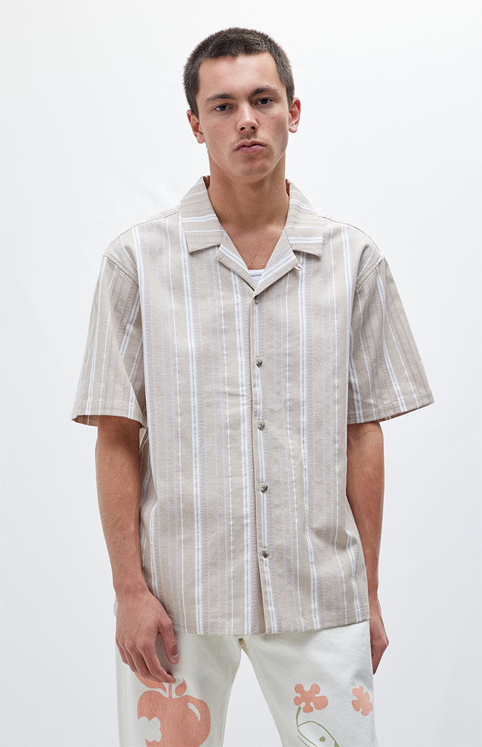 PacSun Tan Russel Striped Camp Shirt 