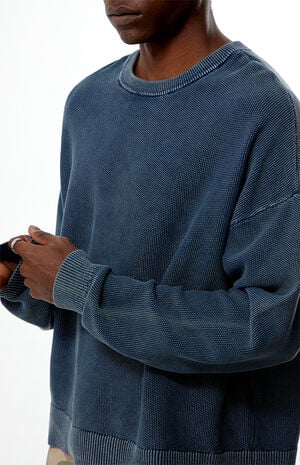 Blue Textured Crew Neck Sweater Blue Textured Crew Neck Sweater image number 2
