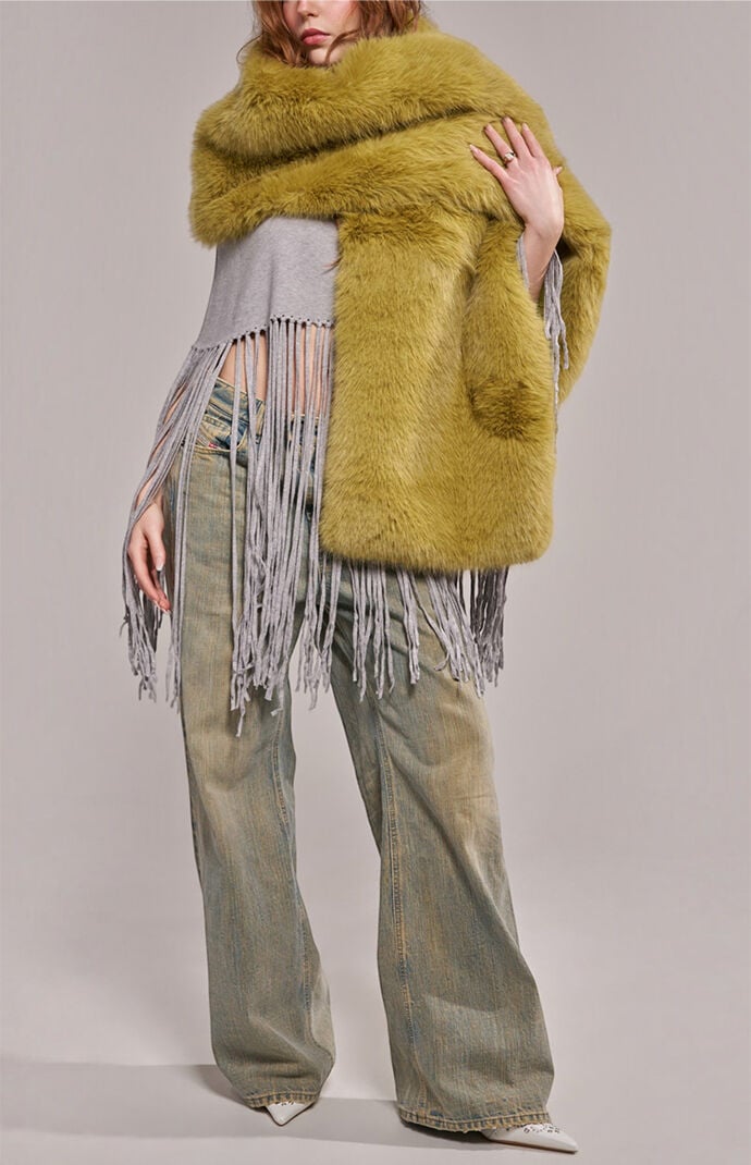 Azalea Wang Women's Warm Olive Starlet Faux Fur Scarf