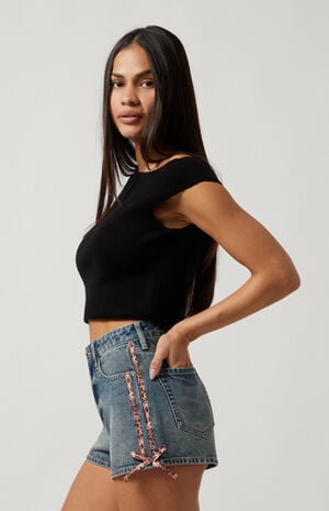 Cheetah Stripe High Waisted Denim Festival Shorts