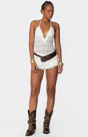 Lanney Ruffled Sheer Lace Romper image number 5