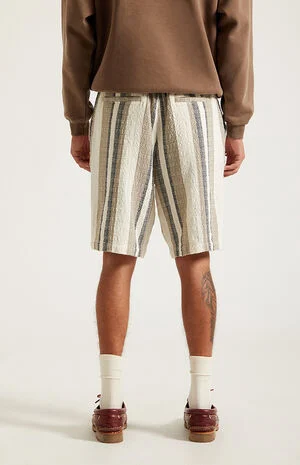 Cream Striped Linen Shorts image number 5