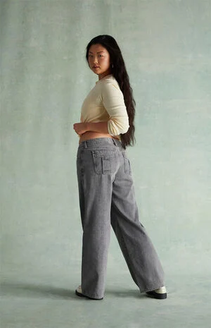 Washed Black Rhinestone Low Rise Girlfriend Jeans image number 1