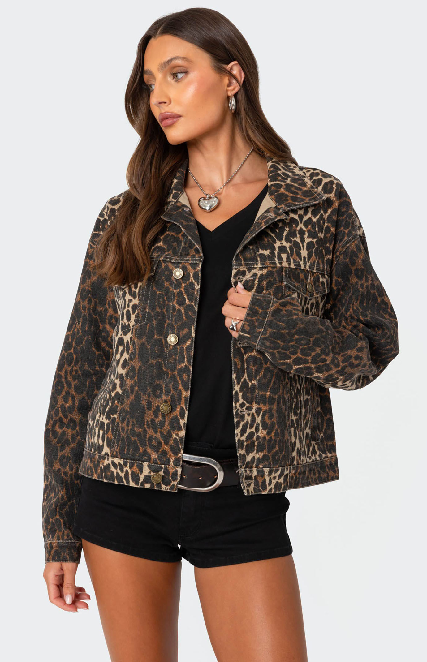 Edikted Leopard Print Denim Jacket PacSun