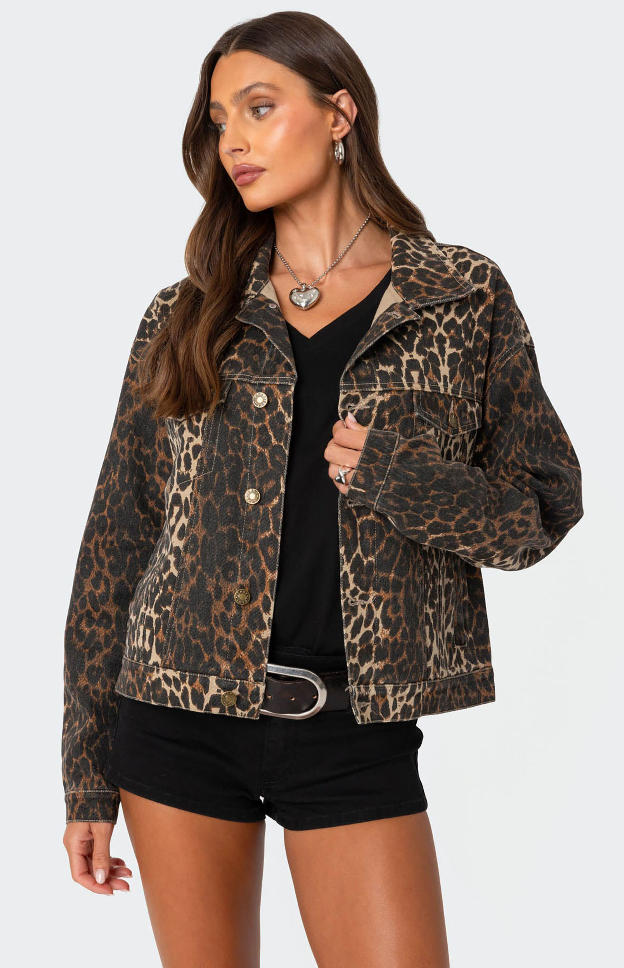 Leopard Print & Abstract Trim Padded Jacket main image 1
