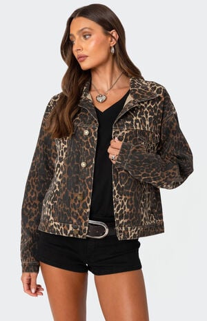 Leopard Print Denim Jacket image number 1