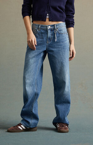 Medium Indigo Chain Low Rise Straight Leg Jeans image number 2