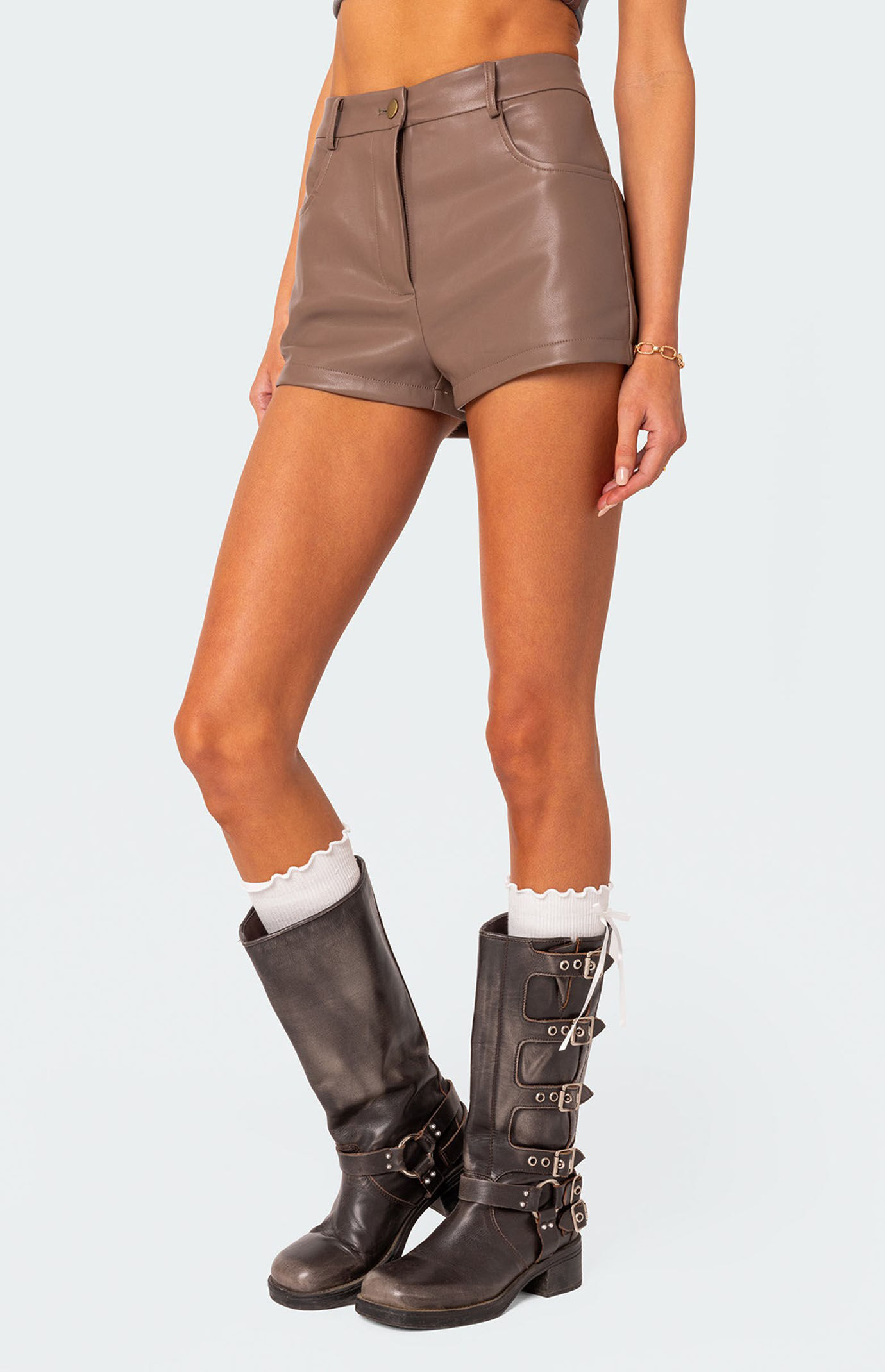 Edikted Martine High Waisted Faux Leather Shorts | PacSun
