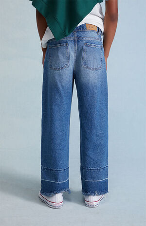 Asymmetrical Waistband Medium Blue Baggy Jeans image number 4