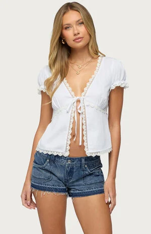 Eman Lacey Tie Front Top image number 1