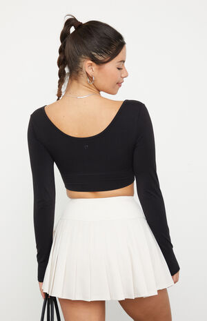 Active Black Front Cinched Long Sleeve Crop Top image number 3